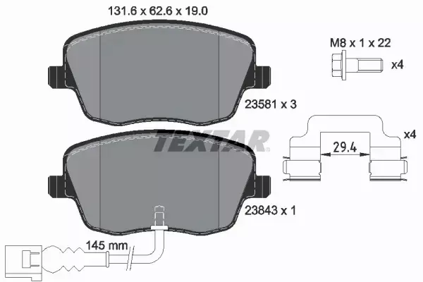 TEXTAR TARCZE + KLOCKI PRZÓD+TYŁ SEAT CORDOBA 6L 