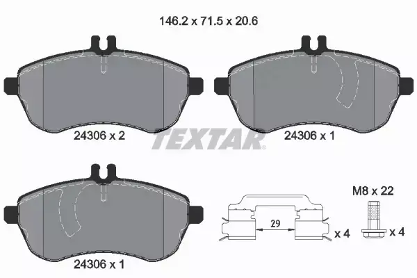 TEXTAR TARCZE+KLOCKI PRZÓD+TYŁ MERCEDES C W204 