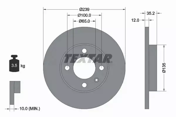 TEXTAR TARCZE HAMULCOWE PRZÓD VW GOLF III VENTO 