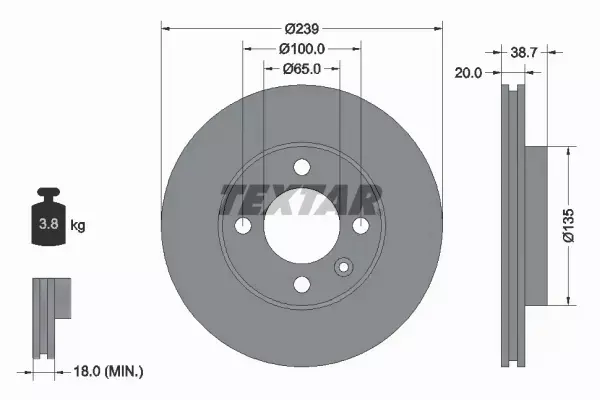 TEXTAR TARCZE PRZÓD 239MM AUDI 80 SEAT CORDOBA 