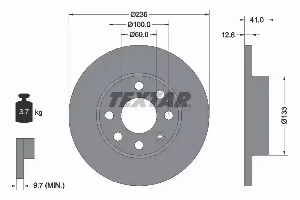 TEXTAR TARCZE HAMULCOWE PRZÓD OPEL CORSA B 236MM 