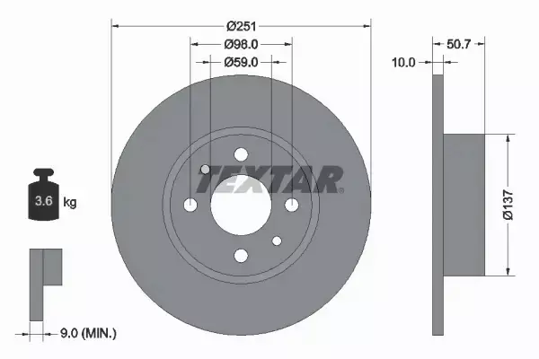 TEXTAR TARCZE+KLOCKI TYŁ FIAT BRAVO II LANCIA DELTA III 251MM 