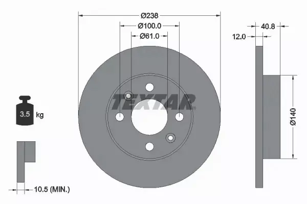 TEXTAR TARCZE HAMULCOWE PRZÓD RENAULT 19 I II 