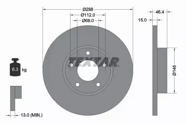 TEXTAR TARCZE HAMULCOWE PRZÓD 92057405 