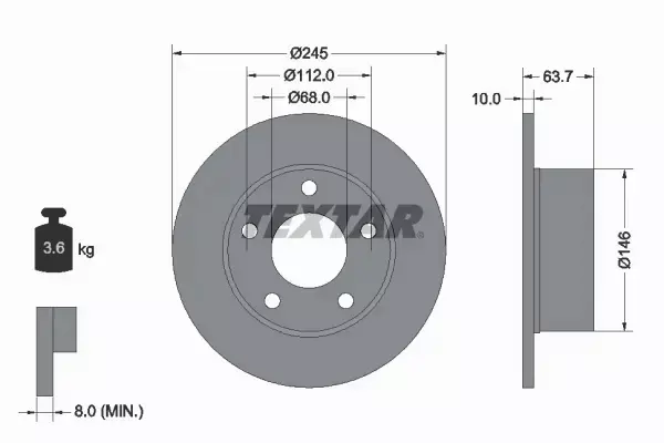 TEXTAR TARCZE TYL 245MM SKODA SUPERB VW PASSAT 