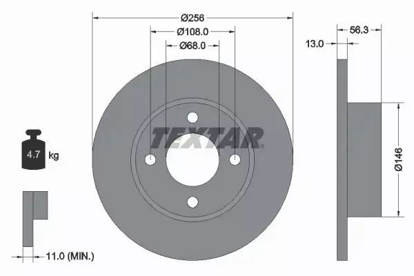 TEXTAR TARCZE HAMULCOWE PRZÓD AUDI 80 B4 256MM 