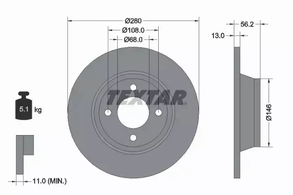 TEXTAR TARCZE+KLOCKI PRZÓD AUDI 80 B4 280MM 