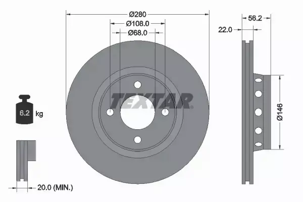 TEXTAR TARCZE PRZÓD 280MM AUDI 80 B4 CABRIO COUPE 