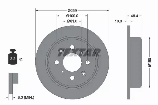 TEXTAR TARCZE+KLOCKI TYŁ HONDA CIVIC VI 239MM 