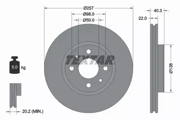 TEXTAR TARCZE+KLOCKI PRZÓD FIAT BRAVO II 257MM 