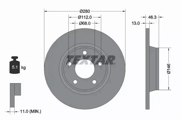 TEXTAR TARCZA HAMULCOWA PRZÓD 92071603 