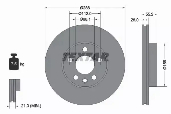 TEXTAR TARCZE PRZÓD 288MM GALAXY ALHAMBRA SHARAN 