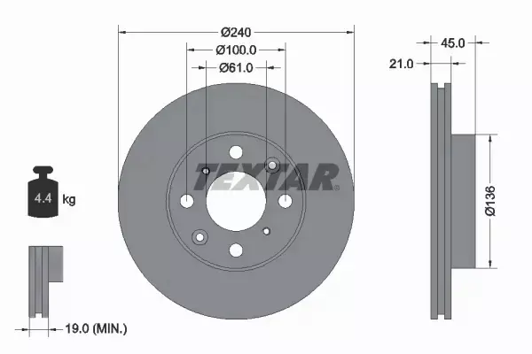 TEXTAR TARCZE+KLOCKI PRZÓD HONDA CIVIC VI 240MM 