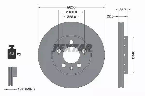 TEXTAR TARCZE PRZÓD 256MM AUDI A1 A2 A3 