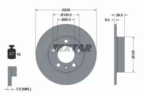 TEXTAR TARCZE+KLOCKI TYŁ A3 IBIZA LEON FABIA OCTAVIA GOLF BORA POLO 230MM 