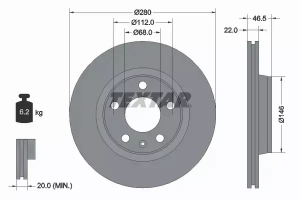 TEXTAR TARCZE HAMULCOWE PRZÓD 92083505 