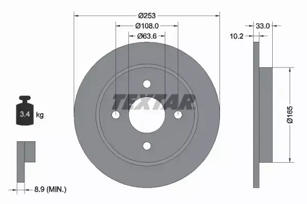 TEXTAR TARCZE HAMULCOWE TYŁ 92088403 