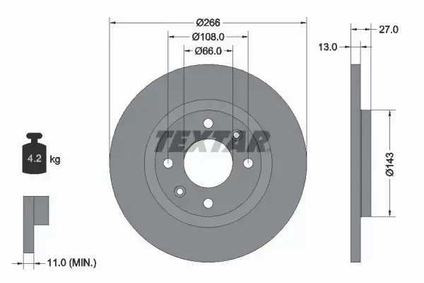 TEXTAR TARCZE+KLOCKI PRZÓD PEUGEOT 301 266MM 