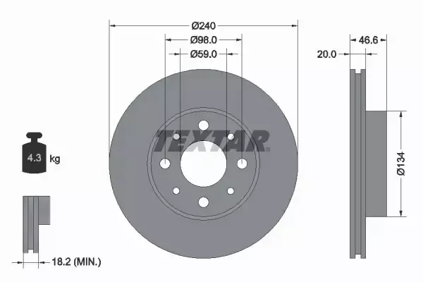 TEXTAR TARCZE HAMULCOWE PRZÓD 92090300 