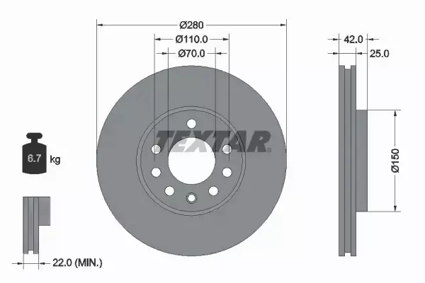 TEXTAR TARCZE PRZÓD 280MM OPEL ASTRA G H COMBO 