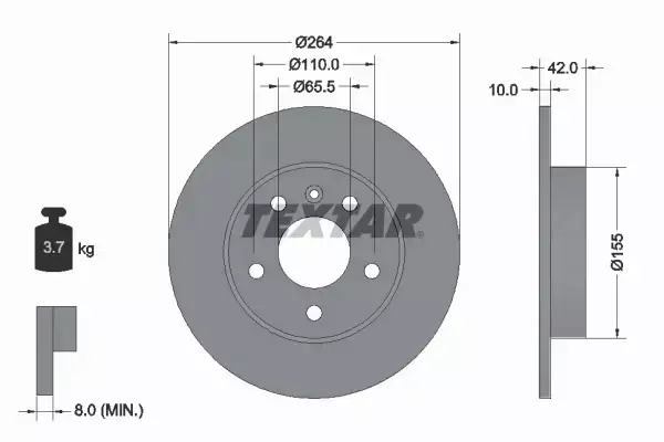 TEXTAR TARCZE 264MM+KLOCKI TYŁ OPEL ASTRA G H 