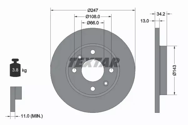 TEXTAR TARCZE HAMULCOWE PRZÓD 92092803 