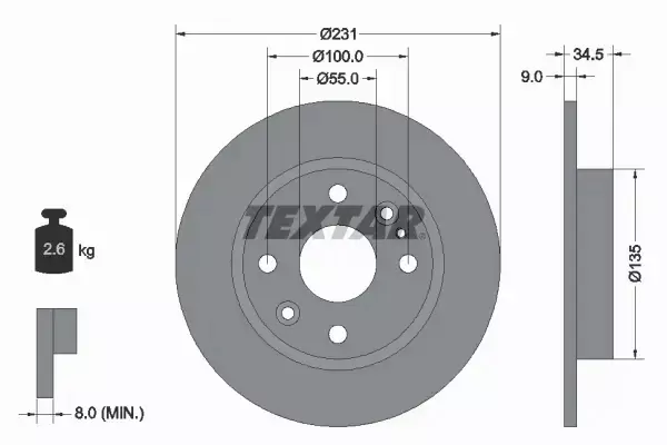 TEXTAR TARCZE HAMULCOWE TYŁ 92096600 