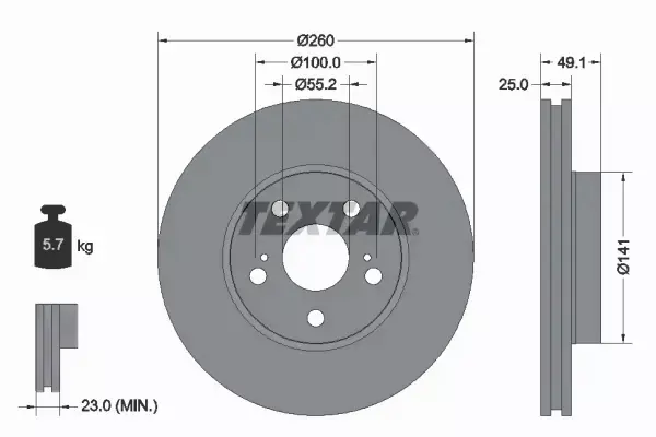 TEXTAR TARCZE PRZÓD 260MM TOYOTA AVENSIS T22 