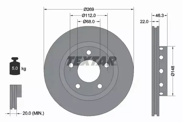 TEXTAR TARCZE HAMULCOWE PRZÓD 92156903 