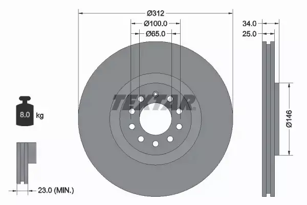 TEXTAR TARCZE HAMULCOWE PRZÓD 92098505 