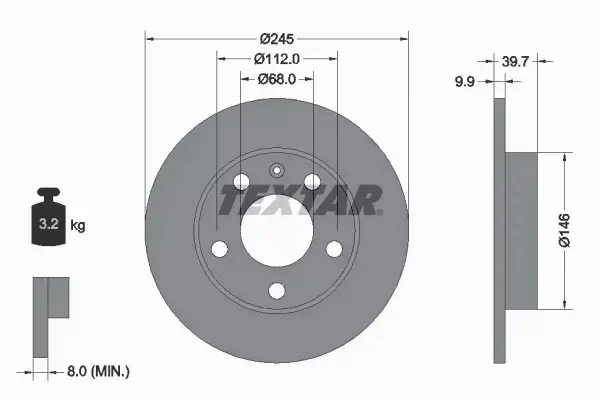 TEXTAR TARCZE + KLOCKI TYŁ AUDI A4 B6 245MM 