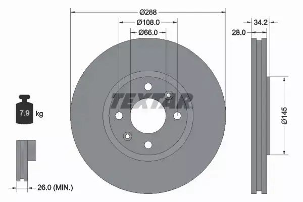 TEXTAR TARCZE PRZÓD 288MM CITROEN C5 XANTIA 