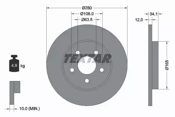 TEXTAR TARCZE+KLOCKI TYŁ FORD MONDEO III OD 2004.9 