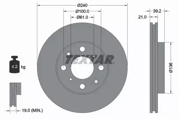 TEXTAR TARCZE+KLOCKI PRZÓD HONDA JAZZ II 240MM 