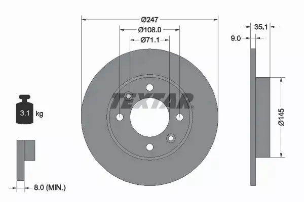 TEXTAR TARCZE+KLOCKI TYŁ CITROEN C2 C3 I C4 247MM 