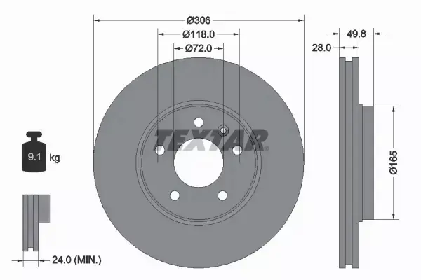 TEXTAR TARCZE+KLOCKI PRZÓD OPEL VIVARO A 306MM 