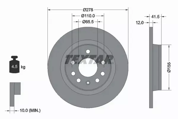 TEXTAR TARCZE HAMULCOWE TYŁ 92118503 