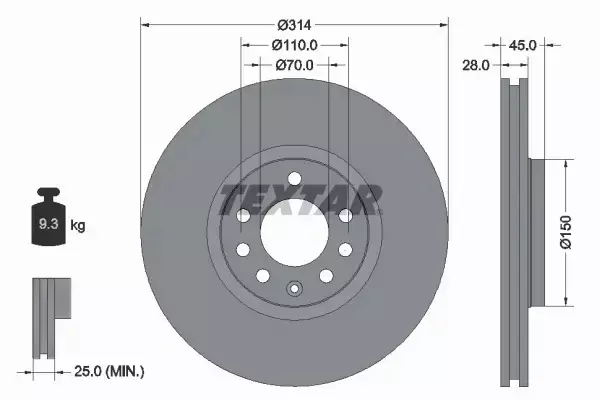 TEXTAR TARCZE HAMULCOWE PRZÓD 92118803 