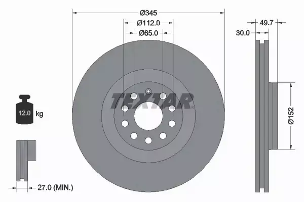 TEXTAR TARCZE+KLOCKI PRZÓD AUDI A3 8P S3 345MM 