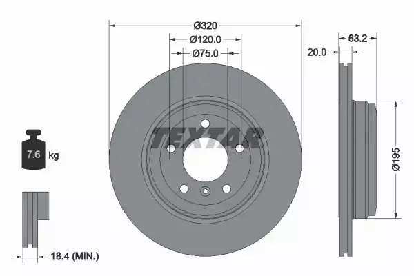 TEXTAR TARCZE+KLOCKI+CZUJNIKI P+T BMW 5 E61 324MM 