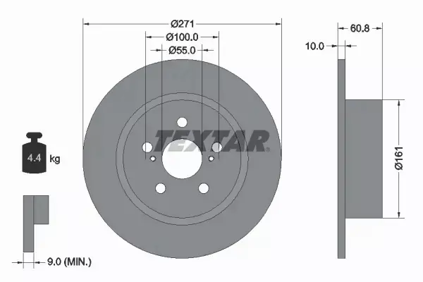 TEXTAR TARCZE TYŁ 271MM TOYOTA AVENSIS T22 