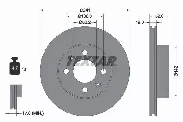 TEXTAR TARCZE+KLOCKI PRZÓD HYUNDAI ACCENT II 241MM 