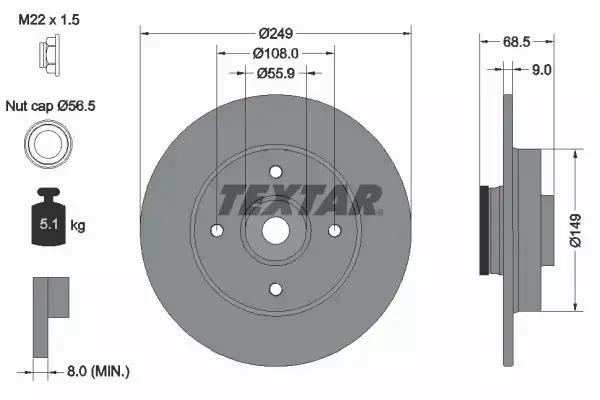 TEXTAR TARCZE HAMULCOWE TYŁ 92133303 