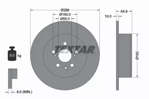 TEXTAR TARCZE TYŁ 288MM TOYOTA AVENSIS T22 