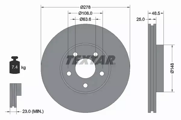 TEXTAR TARCZE+KLOCKI PRZÓD FORD C-MAX FOCUS II 278 