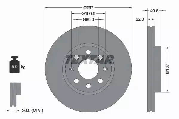 TEXTAR TARCZE HAMULCOWE PRZÓD FIAT GRANDE PUNTO  