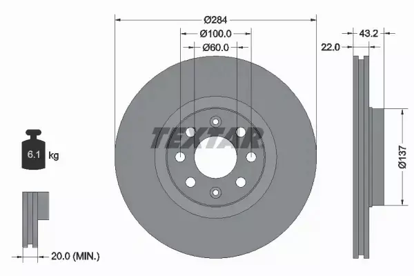 TEXTAR TARCZE PRZÓD 284MM FIAT PUNTO GRANDE PUNTO 