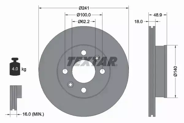 TEXTAR TARCZE+KLOCKI PRZÓD HYUNDAI I10 241MM 