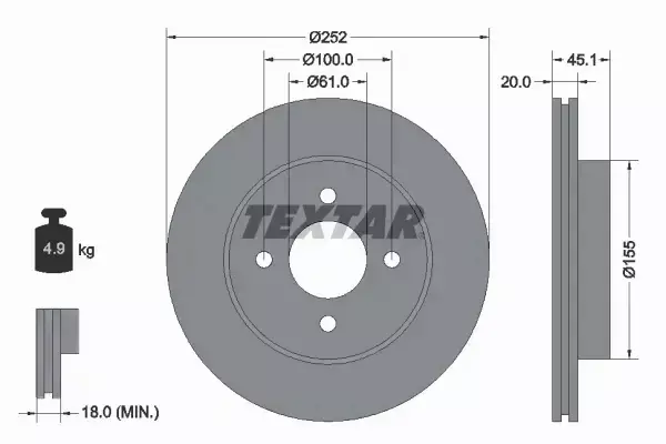 TEXTAR TARCZE HAMULCOWE PRZÓD 92148800 