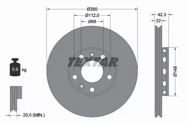 TEXTAR TARCZE HAMULCOWE TYŁ 92152200 